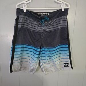 Billabong Board Shorts Mens 34 Blue Grey Striped Originals Swim Trunks M124GADE